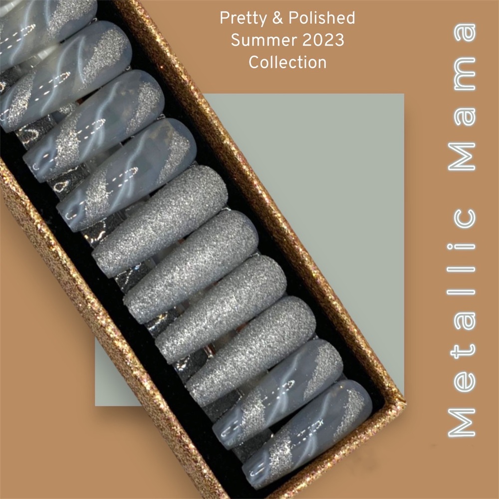 Metallic Silver Press On Nails